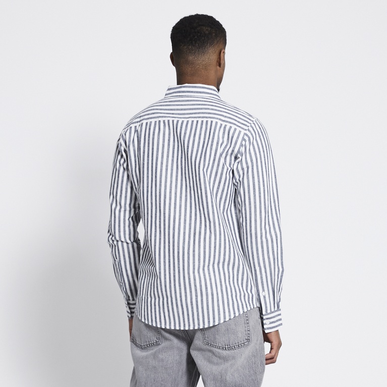 Linen blend shirt "Lucas Stripe" Dark Blue